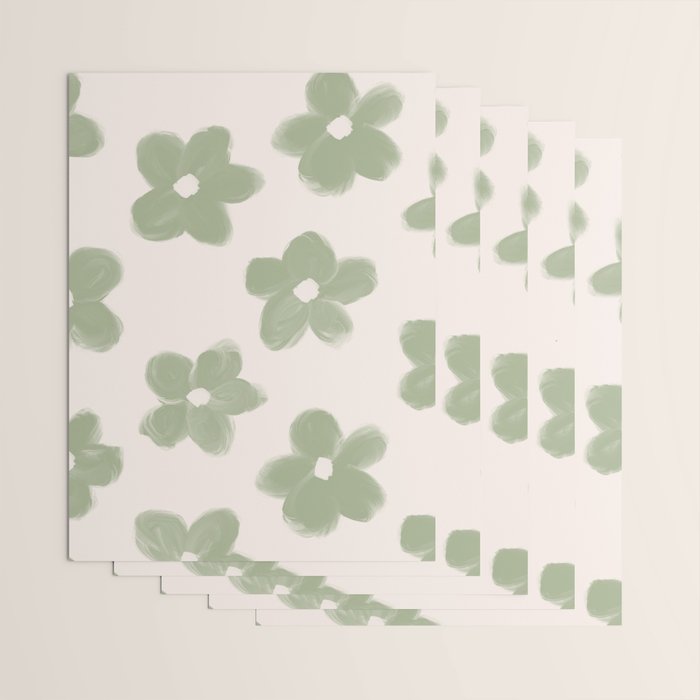 Sage Green Flowers Wrapping Paper Gallery Image 3
