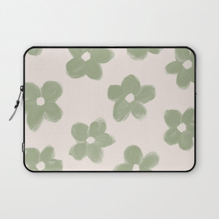 Sage Green Flowers Laptop Sleeve Gallery Image 1