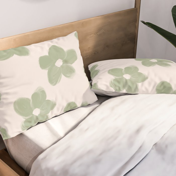 Sage Green Flowers Pillow Sham Gallery Image 2