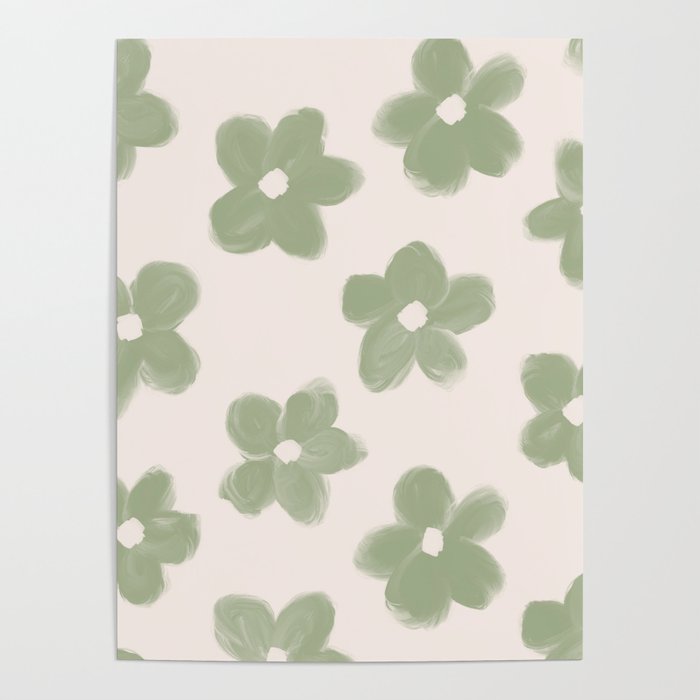 Sage Green Flowers Poster Gallery Image 1