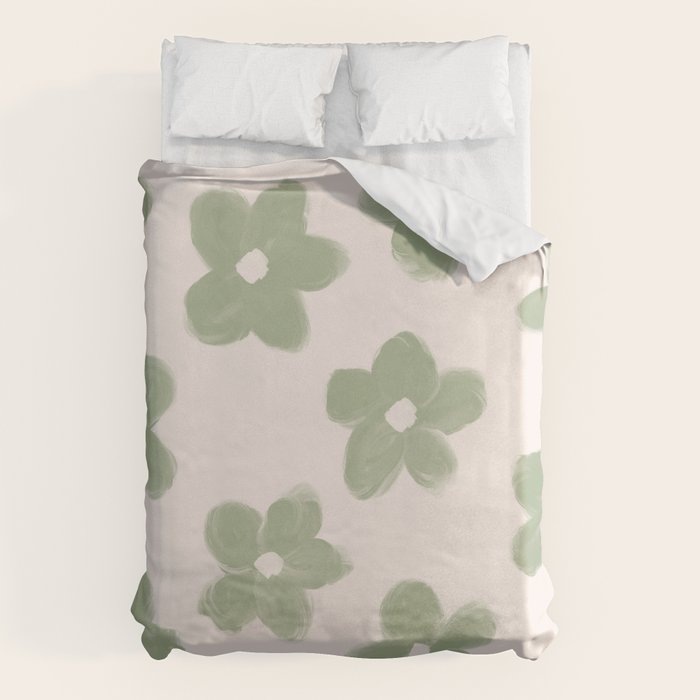 Sage Green Flowers Duvet Cover Gallery Image 1