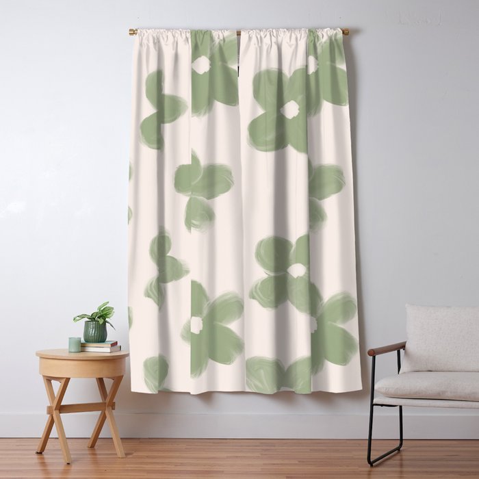 Sage Green Flowers Window Curtain Gallery Image 1