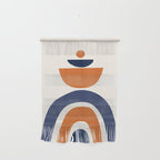 Abstract Shapes 14 in Orange and Navy Blue (Rainbow and Moon Phases Abstraction) Wall Hanging Gallery Image 1