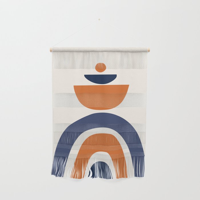 Abstract Shapes 14 in Orange and Navy Blue (Rainbow and Moon Phases Abstraction) Wall Hanging Gallery Image 1