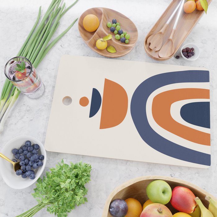 Abstract Shapes 14 in Orange and Navy Blue (Rainbow and Moon Phases Abstraction) Cutting Board Gallery Image 2