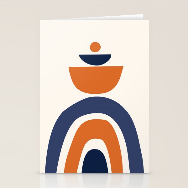 Abstract Shapes 14 in Orange and Navy Blue (Rainbow and Moon Phases Abstraction) Stationery Card Gallery Image 2