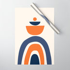 Abstract Shapes 14 in Orange and Navy Blue (Rainbow and Moon Phases Abstraction) Wrapping Paper Gallery Image 1
