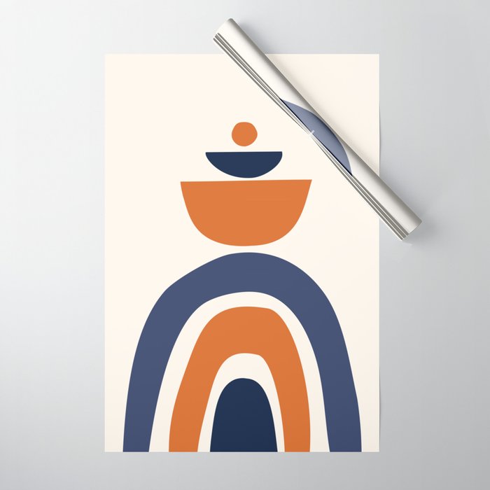 Abstract Shapes 14 in Orange and Navy Blue (Rainbow and Moon Phases Abstraction) Wrapping Paper Gallery Image 1