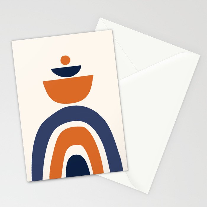 Abstract Shapes 14 in Orange and Navy Blue (Rainbow and Moon Phases Abstraction) Stationery Card Gallery Image 2