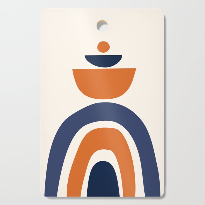 Abstract Shapes 14 in Orange and Navy Blue (Rainbow and Moon Phases Abstraction) Cutting Board Gallery Image 1