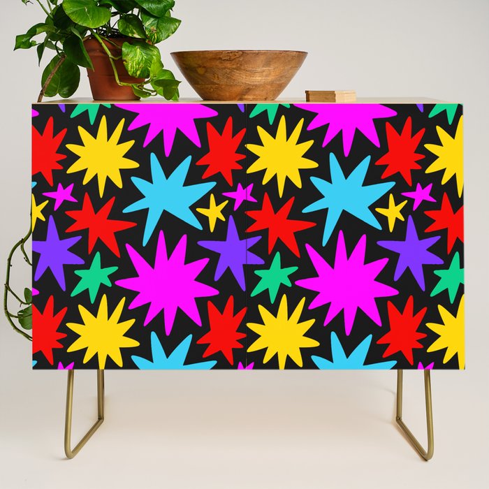 Colorful fun star shape art pattern Credenza Gallery Image 1
