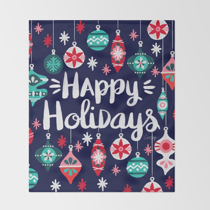 Happy Holidays - Navy Throw Blanket Gallery Image 2