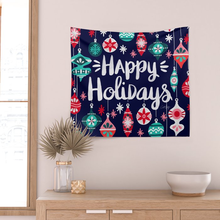 Happy Holidays - Navy Wall Tapestry Gallery Image 2