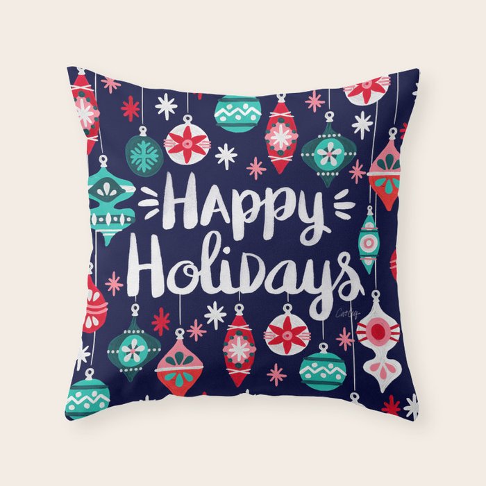 Happy Holidays - Navy Throw Pillow Gallery Image 6