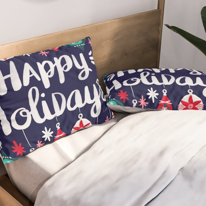 Happy Holidays - Navy Pillow Sham Gallery Image 2