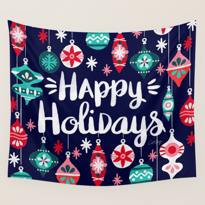 Happy Holidays - Navy Wall Tapestry Gallery Image 4