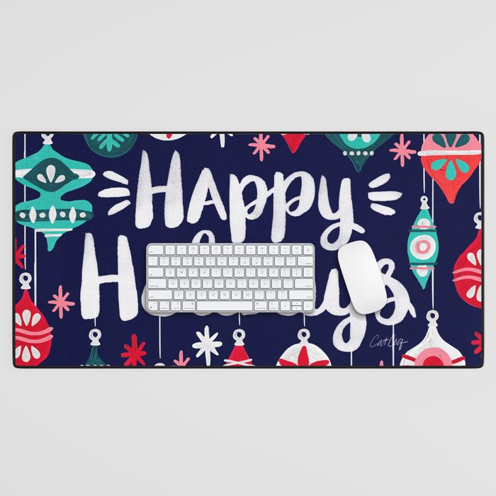 Happy Holidays - Navy Desk Mat Gallery Image 1