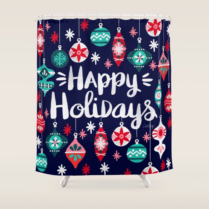 Happy Holidays - Navy Shower Curtain Gallery Image 1