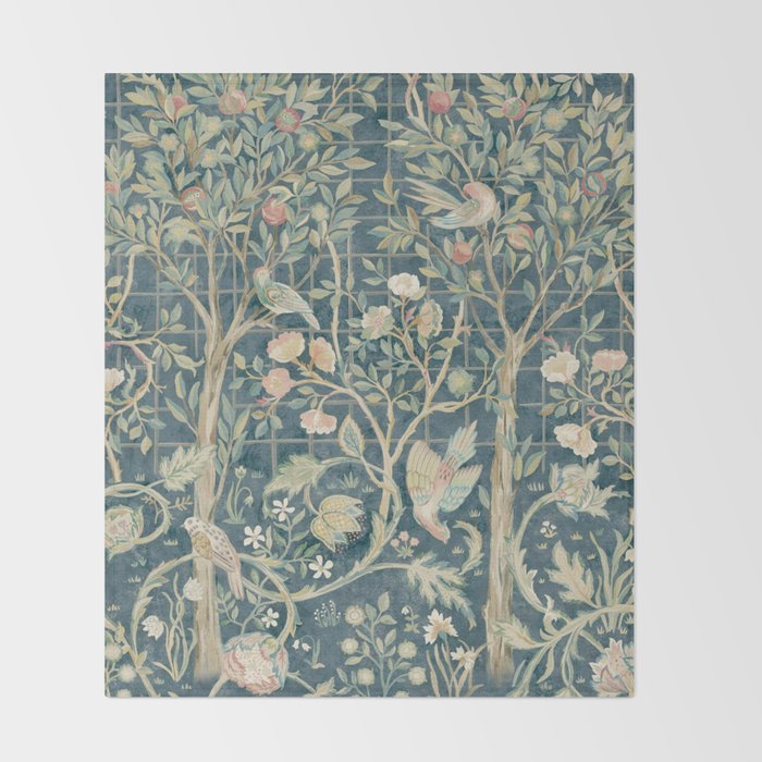 William Morris Vintage Melsetter Indigo Rose  Throw Blanket Gallery Image 2