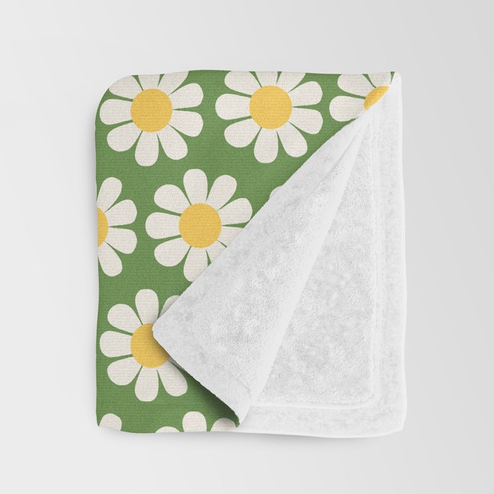 Retro Green Daisy Pattern Throw Blanket Gallery Image 3