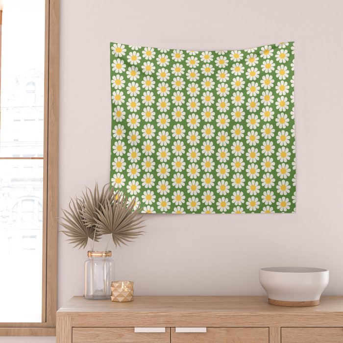Retro Green Daisy Pattern Wall Tapestry Gallery Image 2