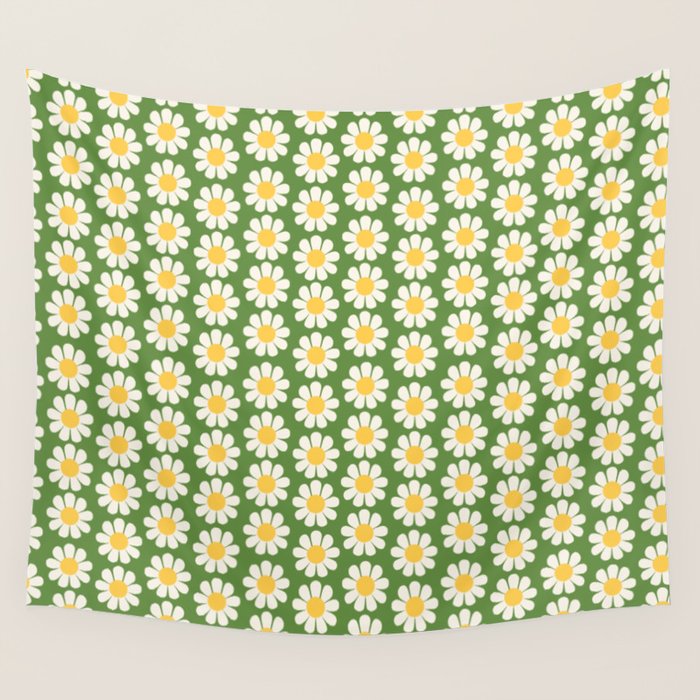 Retro Green Daisy Pattern Wall Tapestry Gallery Image 4