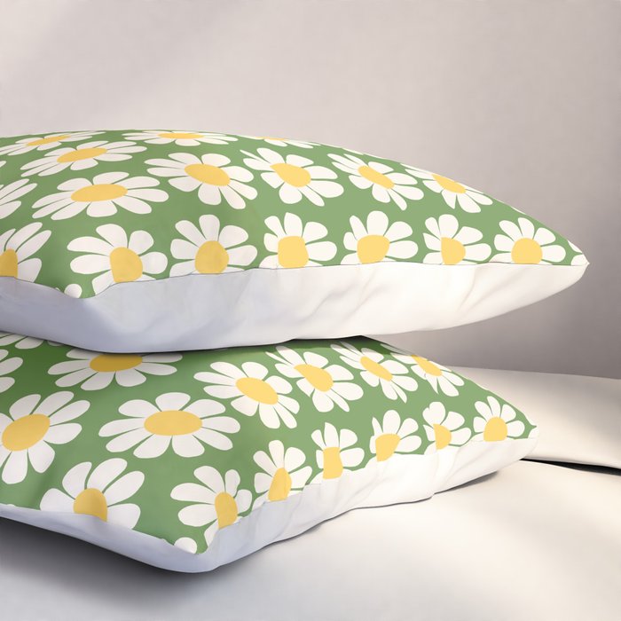 Retro Green Daisy Pattern Pillow Sham Gallery Image 3