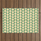 Retro Green Daisy Pattern Outdoor Rug Gallery Image 1