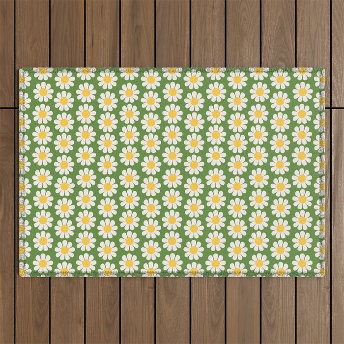 Retro Green Daisy Pattern Outdoor Rug Gallery Image 1