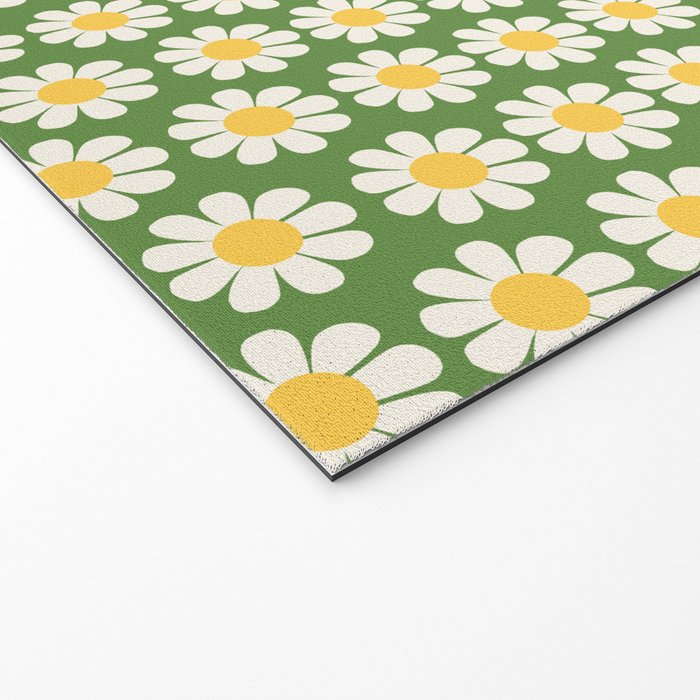 Retro Green Daisy Pattern Welcome Mat Gallery Image 2