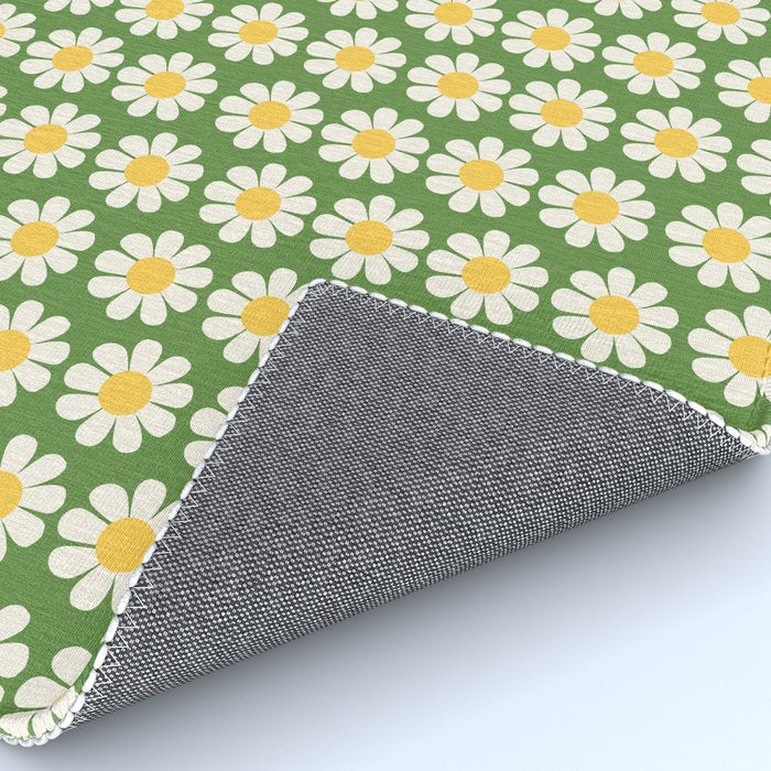 Retro Green Daisy Pattern Rug Gallery Image 4