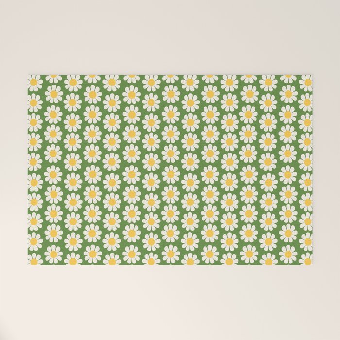 Retro Green Daisy Pattern Welcome Mat Gallery Image 1
