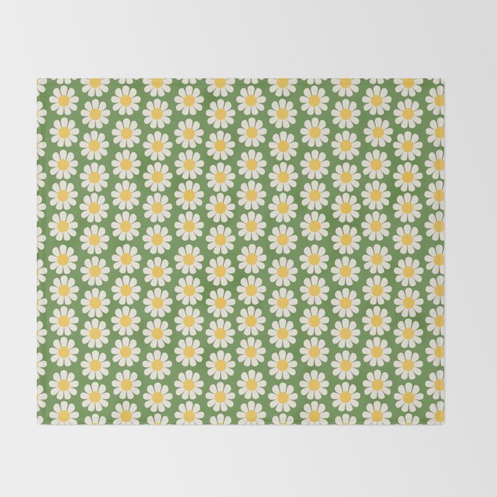 Retro Green Daisy Pattern Throw Blanket Gallery Image 2