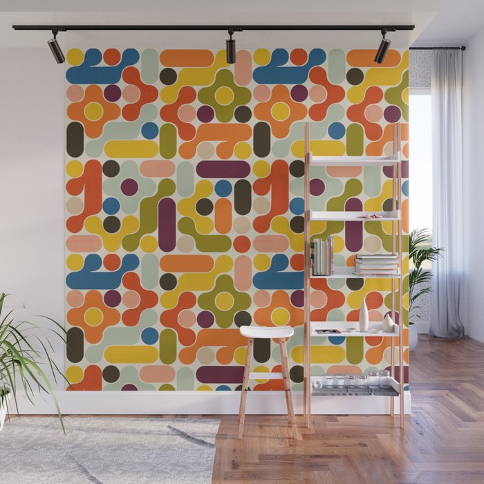 Mid Century Vivid Abstract Wall Mural Gallery Image 1