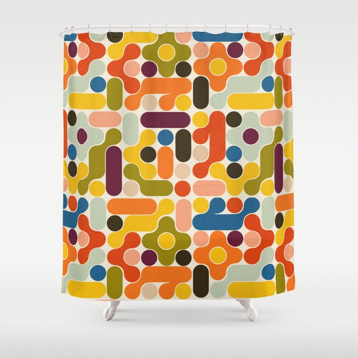 Mid Century Vivid Abstract Shower Curtain Gallery Image 1