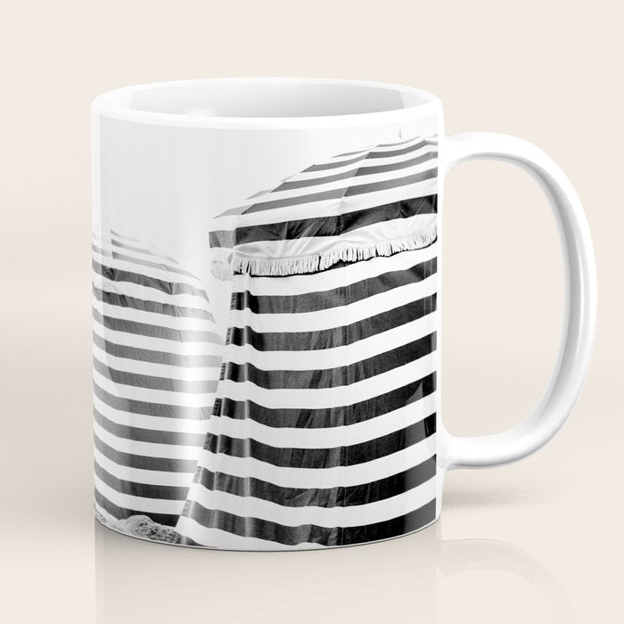 Beach Stripes - Minimalist Black and White Photography Coffee Mug Gallery Image 1