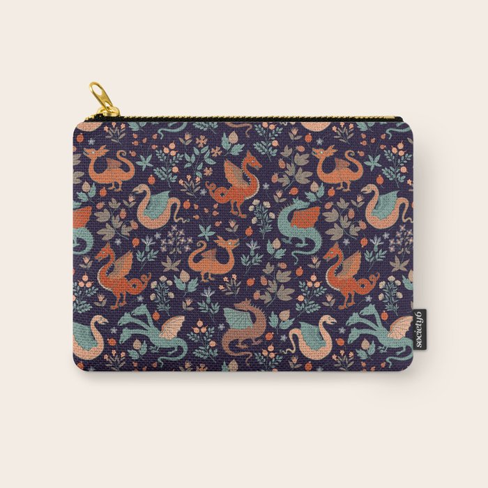 Dragons and Flowers Dark Purple Carry All Pouch Gallery Image 1