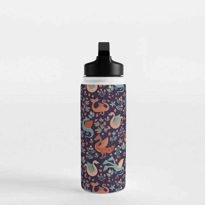 Dragons and Flowers Dark Purple Water Bottle Gallery Image 3
