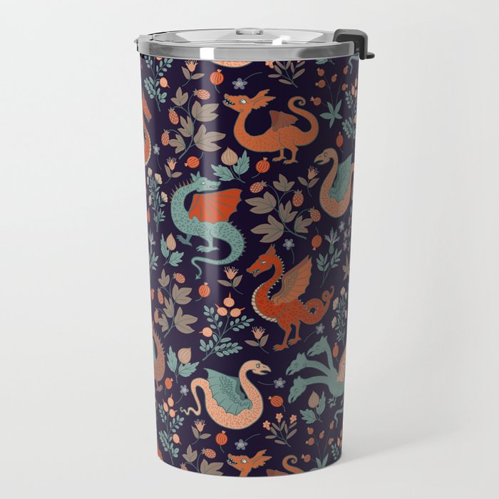 Dragons and Flowers Dark Purple Travel Mug Gallery Image 2