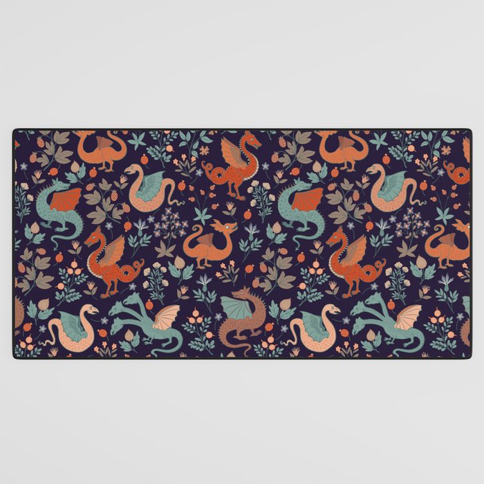 Dragons and Flowers Dark Purple Desk Mat Gallery Image 3