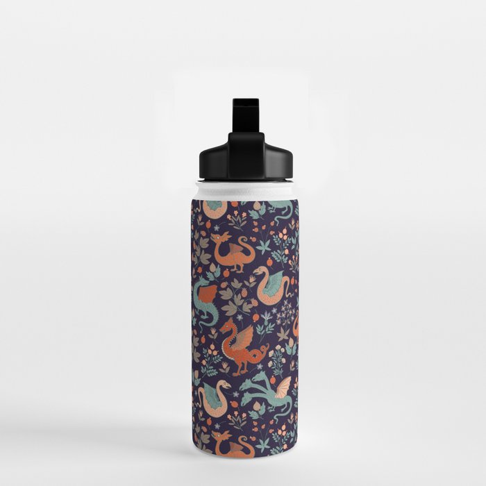 Dragons and Flowers Dark Purple Water Bottle Gallery Image 2