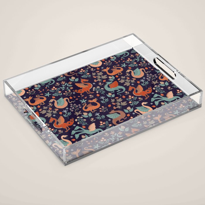 Dragons and Flowers Dark Purple Acrylic Tray Gallery Image 1