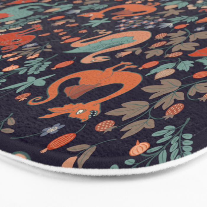 Dragons and Flowers Dark Purple Bath Mat Gallery Image 3