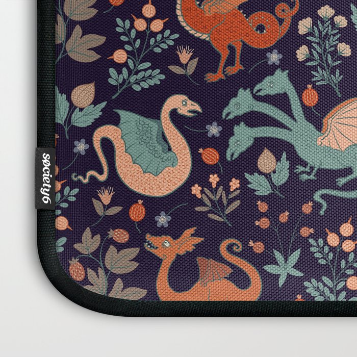 Dragons and Flowers Dark Purple Laptop Sleeve Gallery Image 3