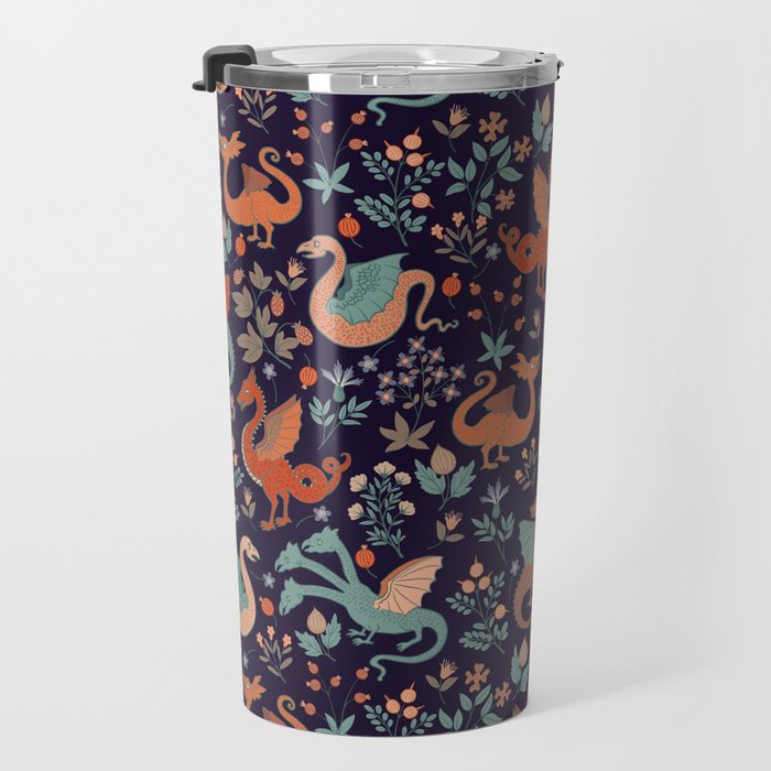 Dragons and Flowers Dark Purple Travel Mug Gallery Image 3