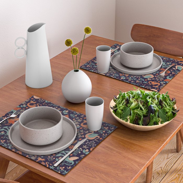 Dragons and Flowers Dark Purple Placemat Gallery Image 2