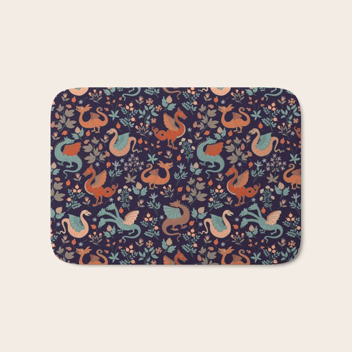 Dragons and Flowers Dark Purple Bath Mat Gallery Image 1