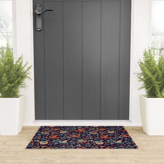 Dragons and Flowers Dark Purple Welcome Mat Gallery Image 3