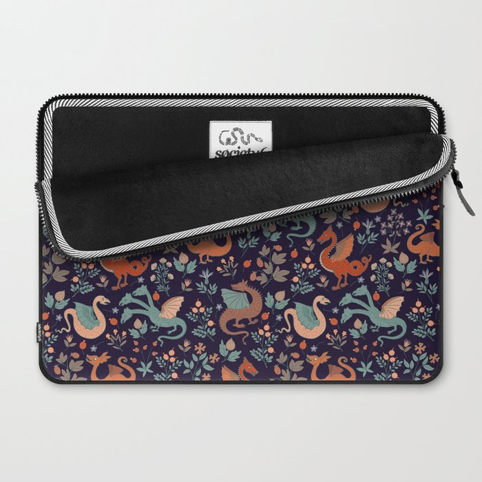 Dragons and Flowers Dark Purple Laptop Sleeve Gallery Image 2