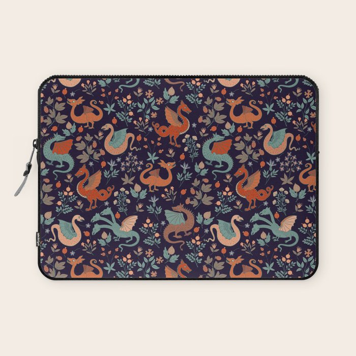 Dragons and Flowers Dark Purple Laptop Sleeve Gallery Image 1